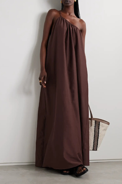 One-Shoulder Organic Cotton And Silk-Blend Maxi Dress, £438 | Matteau 