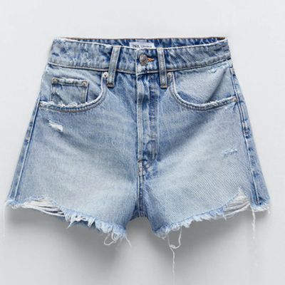 Hi-Rise Frayed Denim Shorts from Zara 