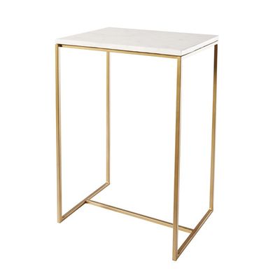 White Marble And Gold Metal Side Table
