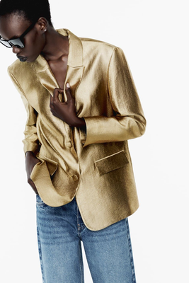 Gold Blazer With Padded Shoulders