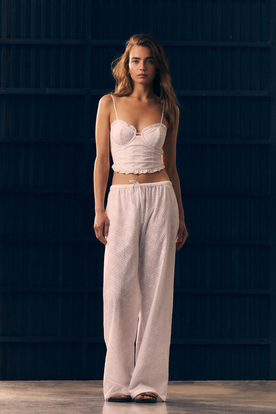 Embroidered Trousers With Elasticated Waistband
