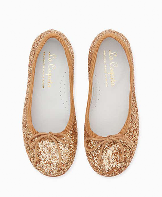 Gold Glitter Ballerina Shoes from La Coqueta