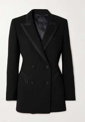 Double-Breasted Silk Trimmed Wool Crepe Blazer from Blazé Milano