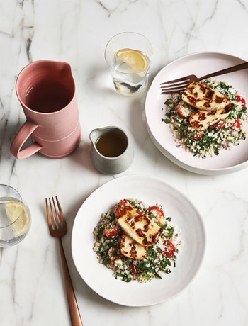 Raw Cauliflower & Lemon Tabouli With Grilled Haloumi