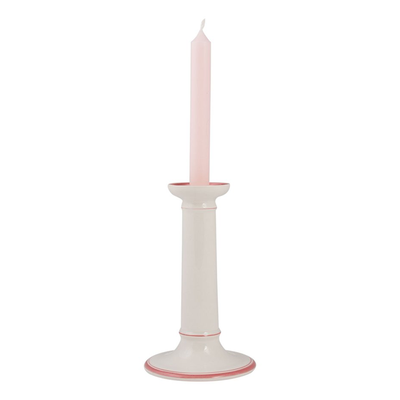 Hand-Painted Creamware Column Candlestick 