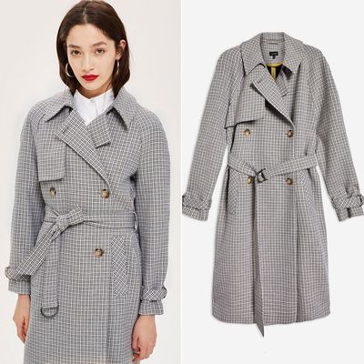 Belted Check Trench Coat