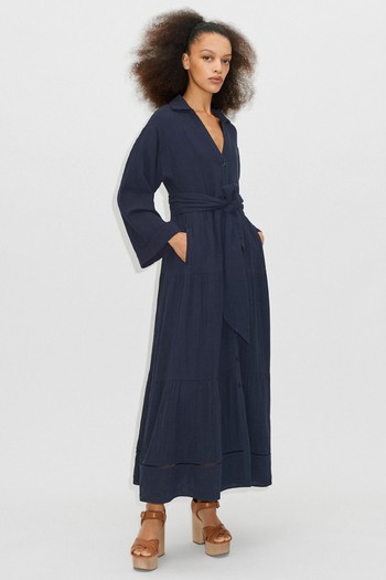 Cheesecloth Button Front Maxi Shirt Dress & Belt from ME+EM