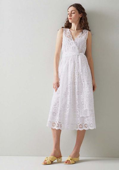 Madeleine White Cotton Broderie Anglaise Dress