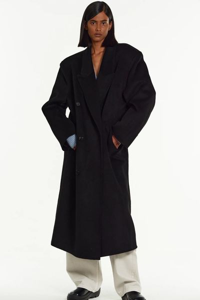 Padded Shoulder Maxi Coat from Source Unknown