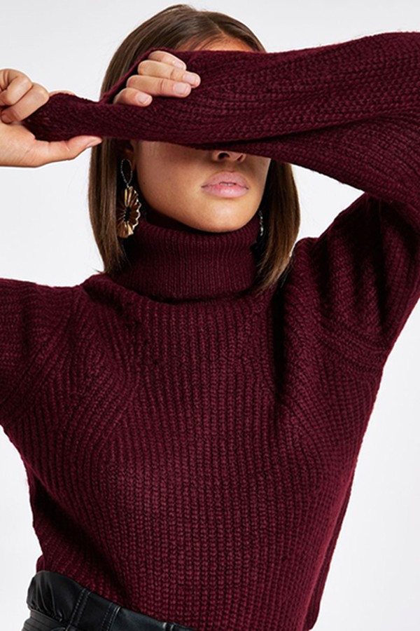 Burgundy Knit Roll Neck Jumper