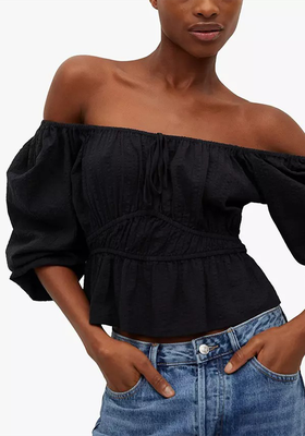Gathered Off-Shoulder Cotton Blouse from Mango