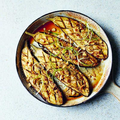 Sticky Maple Aubergine With Crushed Peanuts