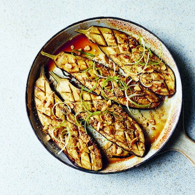 Sticky Maple Aubergine With Crushed Peanuts 