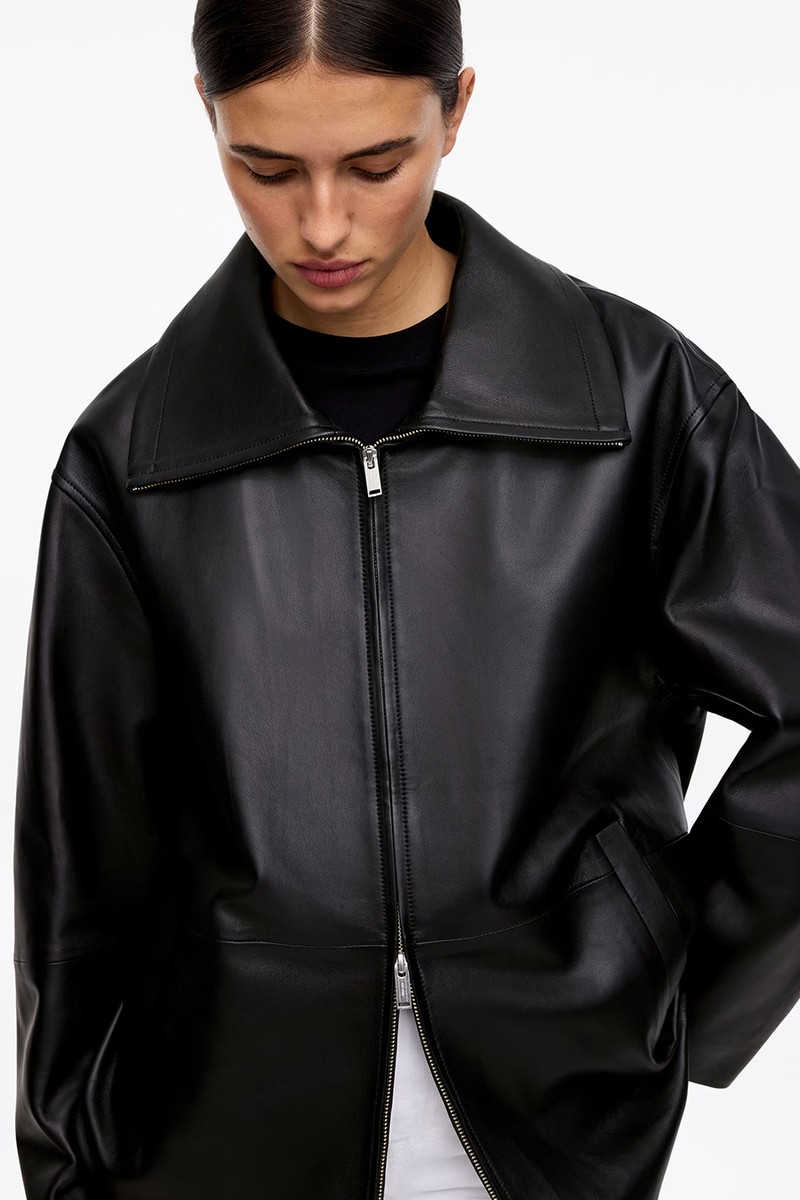 Funnel-Neck Leather Jacket