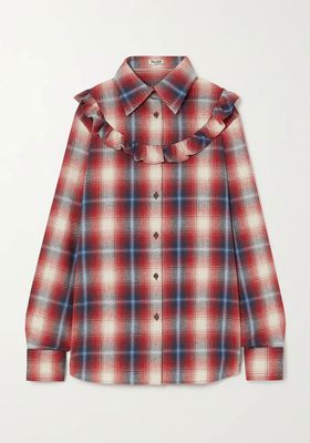Ruffled Checked Cotton-Flannel Shirt from Miu Miu