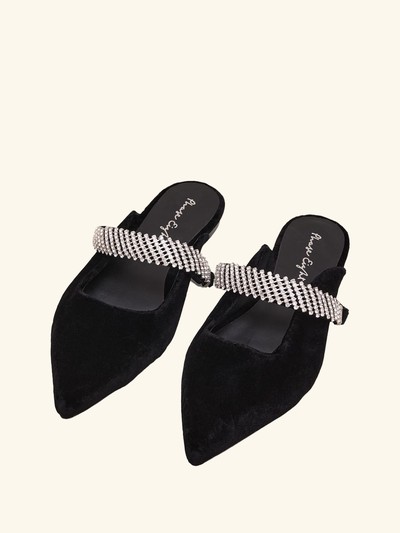 Black Velvet Sparkle Flat Mule