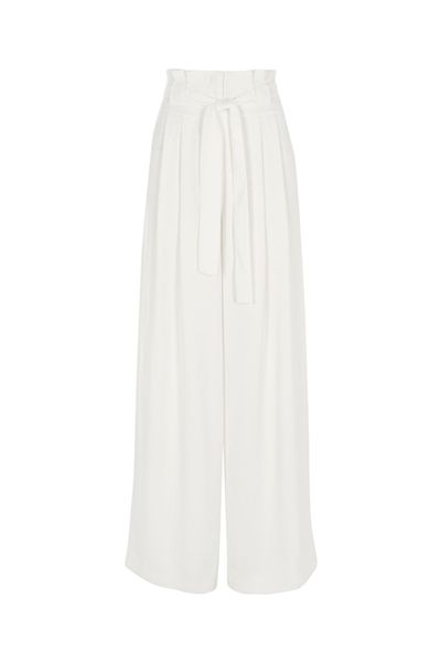 White Paperbag Waist Wide Leg Trousers
