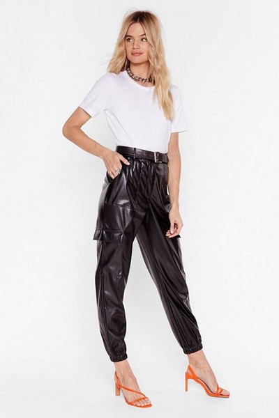 Faux Leather Too Old Utility High-Waisted Trousers