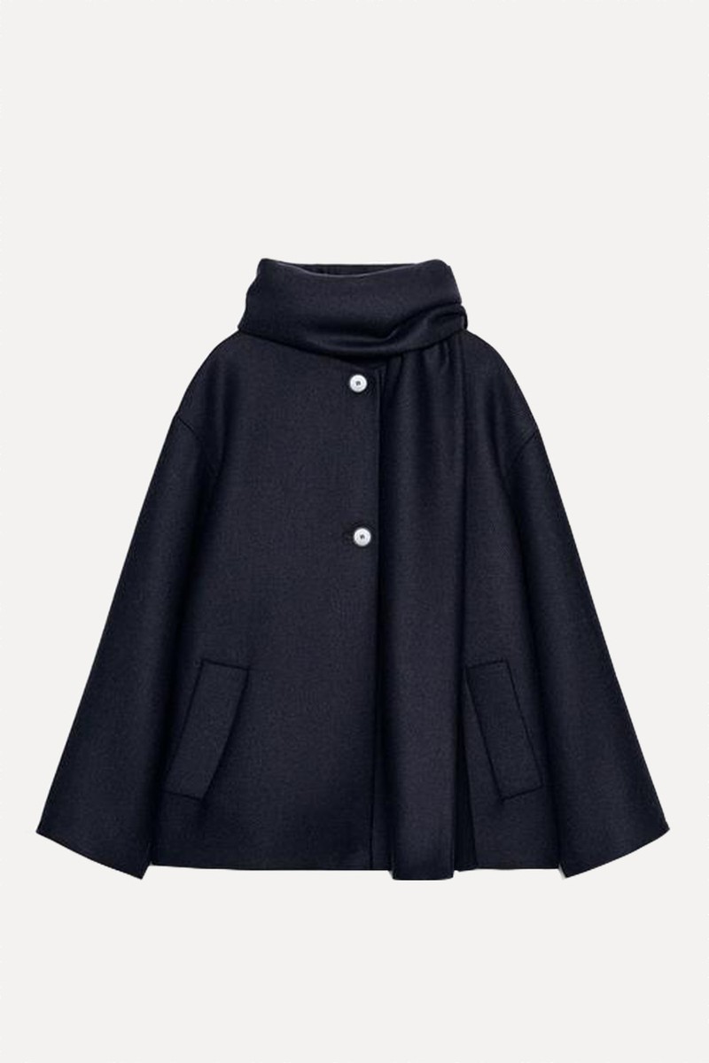 Short Wool Coat With Scarf