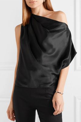 One-shoulder Draped Silk Charmeuse Top from Michelle Mason