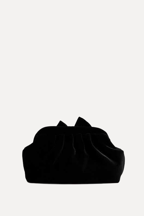 Bow Applique Velvet Slouch Clutch Bag