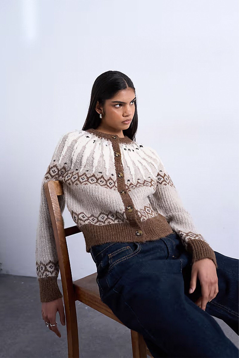 Knitted Chunky Fairisle Cardigan from Topshop
