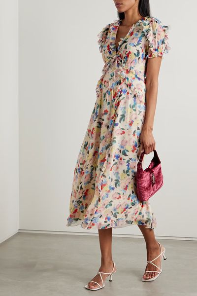 Elisabeth Floral-Print Silk-Crepon Midi Dress from DÔEN