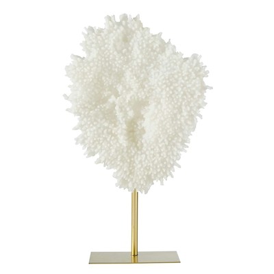 White Coral Figurine On Gold Metal Base 