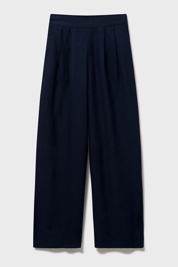 Linen Blend Pleat Front Wide Leg Trousers from Crew Clothing