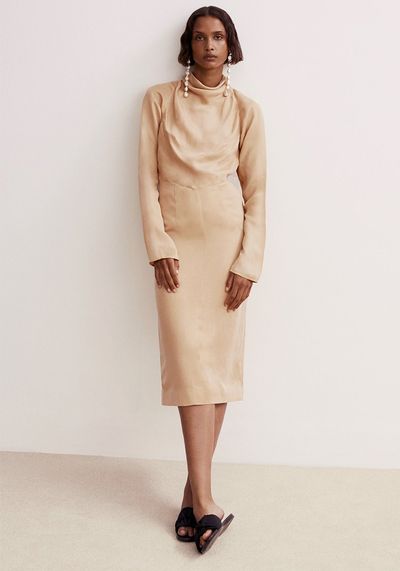 Ines Cowl Buttermilk Cupro Dress