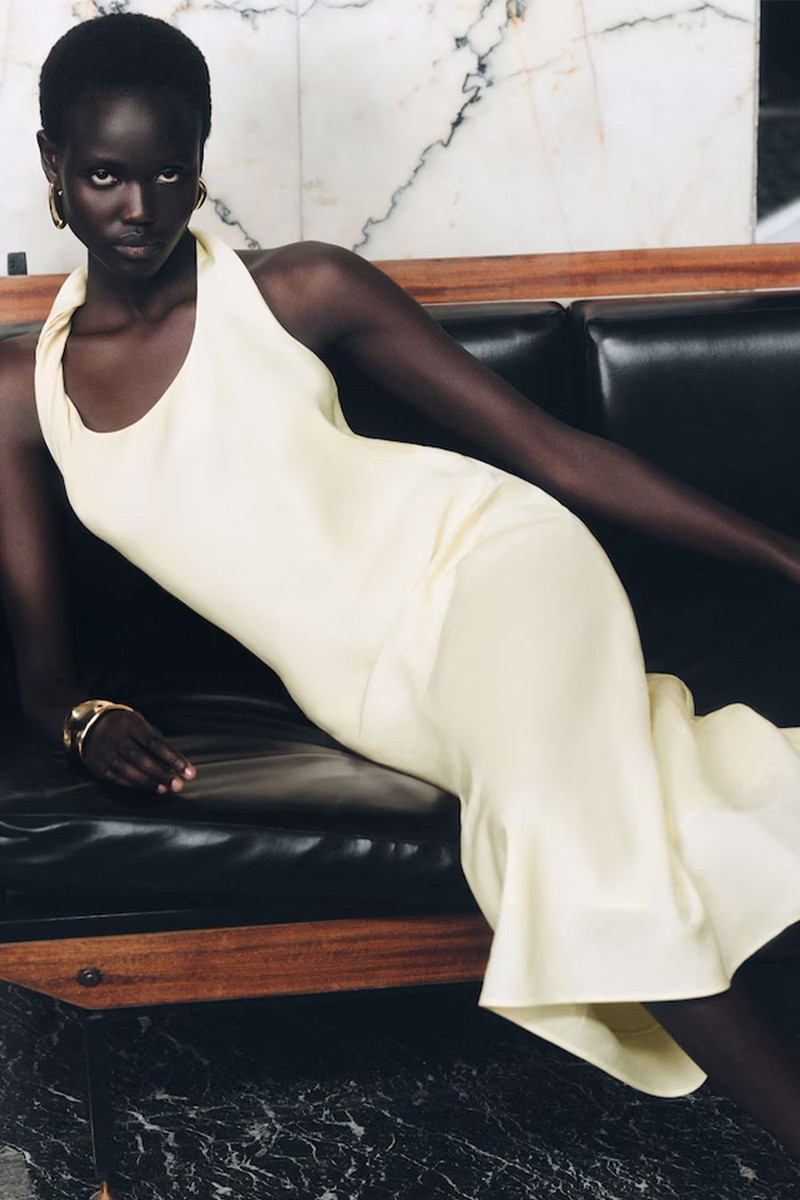 Twisted Linen-Blend Halterneck Dress