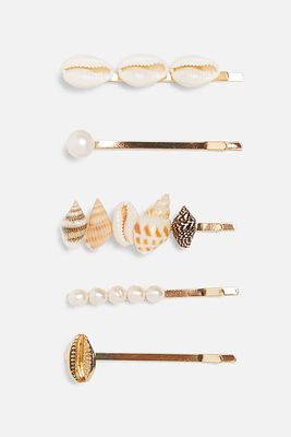 Pack Of Pearl Bead & Shell Hair Clips