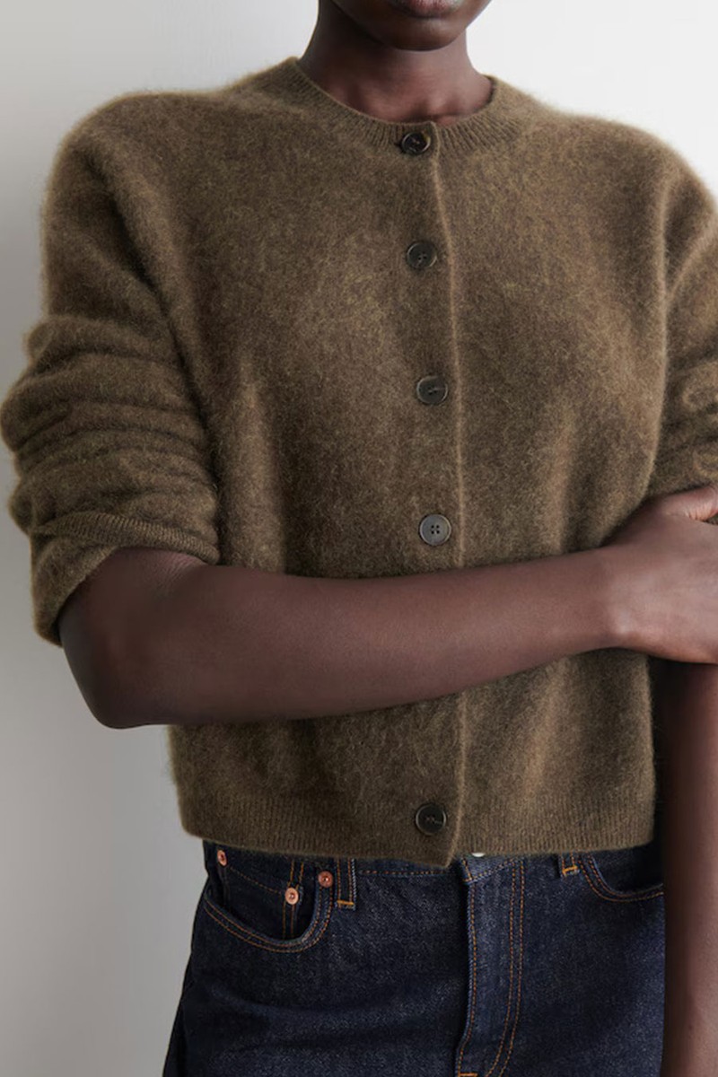 Brushed-Cashmere Crew Neck Cardigan