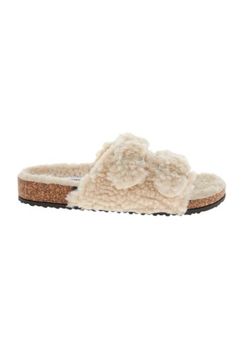 Cream Fleece Flat Sandals