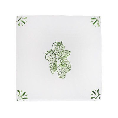 Wild Strawberries Green Delft Tile