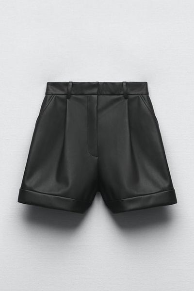Faux Leather Pleated Bermuda Shorts from Zara