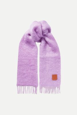 Leather-Trimmed Fringed Mohair-Blend Scarf from Loewe