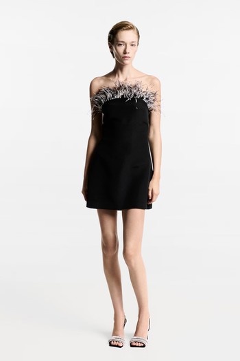 Strapless Dress With Feather Detail