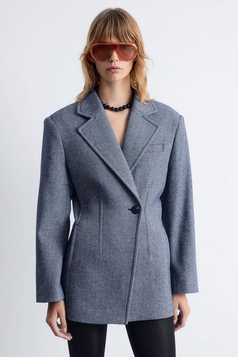 Fitted Shoulder-Pad Blazer