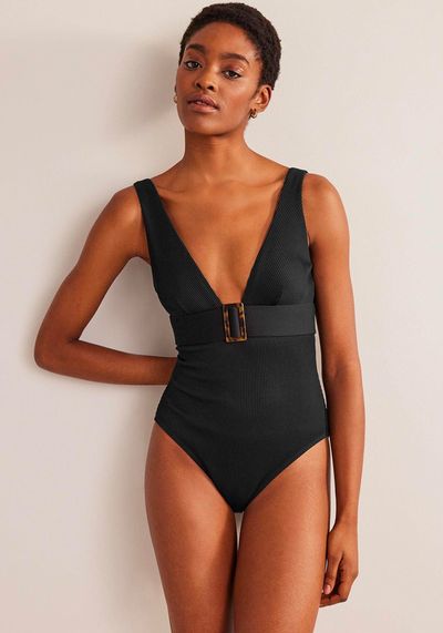 Resin Buckle V-neck Swimsuit