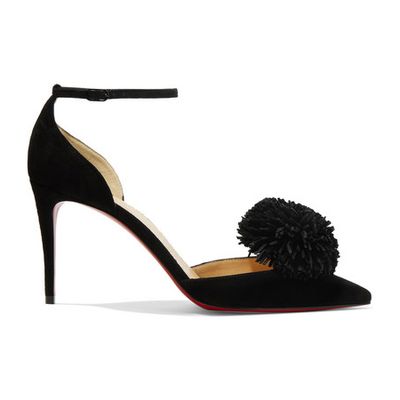 Tsarou 100 PomPom-Embellished Suede Pumps from Christian Louboutin