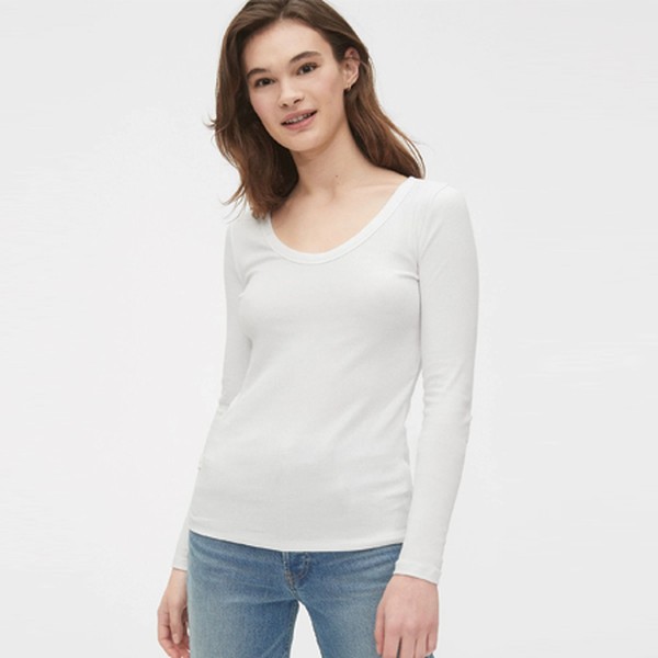 Scoopneck Long Sleeve Ribbed T-Shirt from GAP