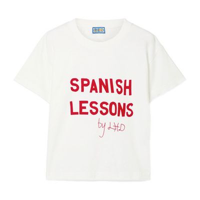 Spanish Lessons Flocked Cotton-Jersey T-Shirt from LHD