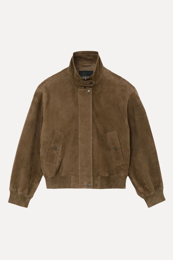 Cara Suede Funnel-Neck Bomber Jacket