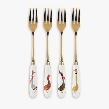 Sara Miller Christmas Geese Are Laying Cake & Pastry Forks