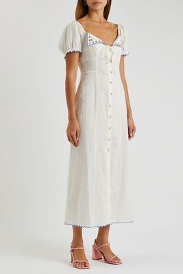 Briella Floral-Embroidered Linen-Blend Dress from Rixo