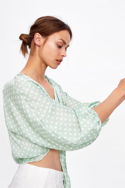 Polka Dot Jacquard Top With Knot