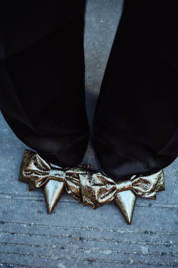 High Heel Metallic Bow Shoes