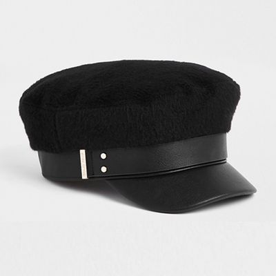 Black Brushed Baker Boy Hat from River Island