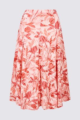Cotton Blend Floral Print Full Midi Skirt
